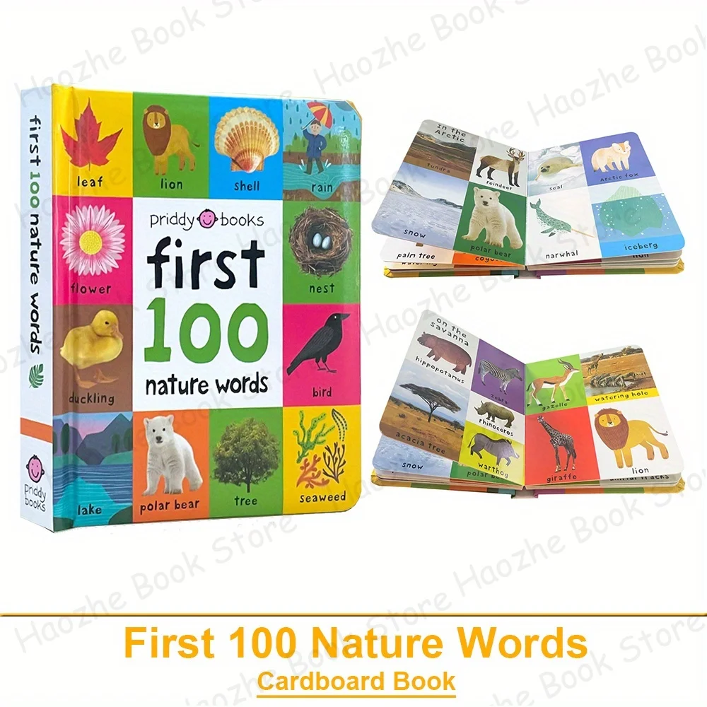 First 100 Nature Words English Cardboard Book for Kids Language Learning Aids Learn to Read for Preschool Homeschool Montessori