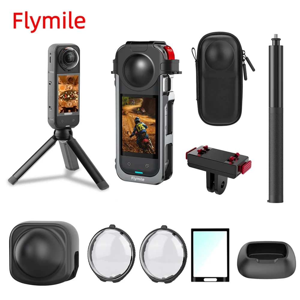 Flymile X5 Fotografie-Zubehör für Insta360 X5 Panoramakamera, Mini-Tasche/Adapterbasis/Objektivdeckel/gehärteter Film/Stativ Image