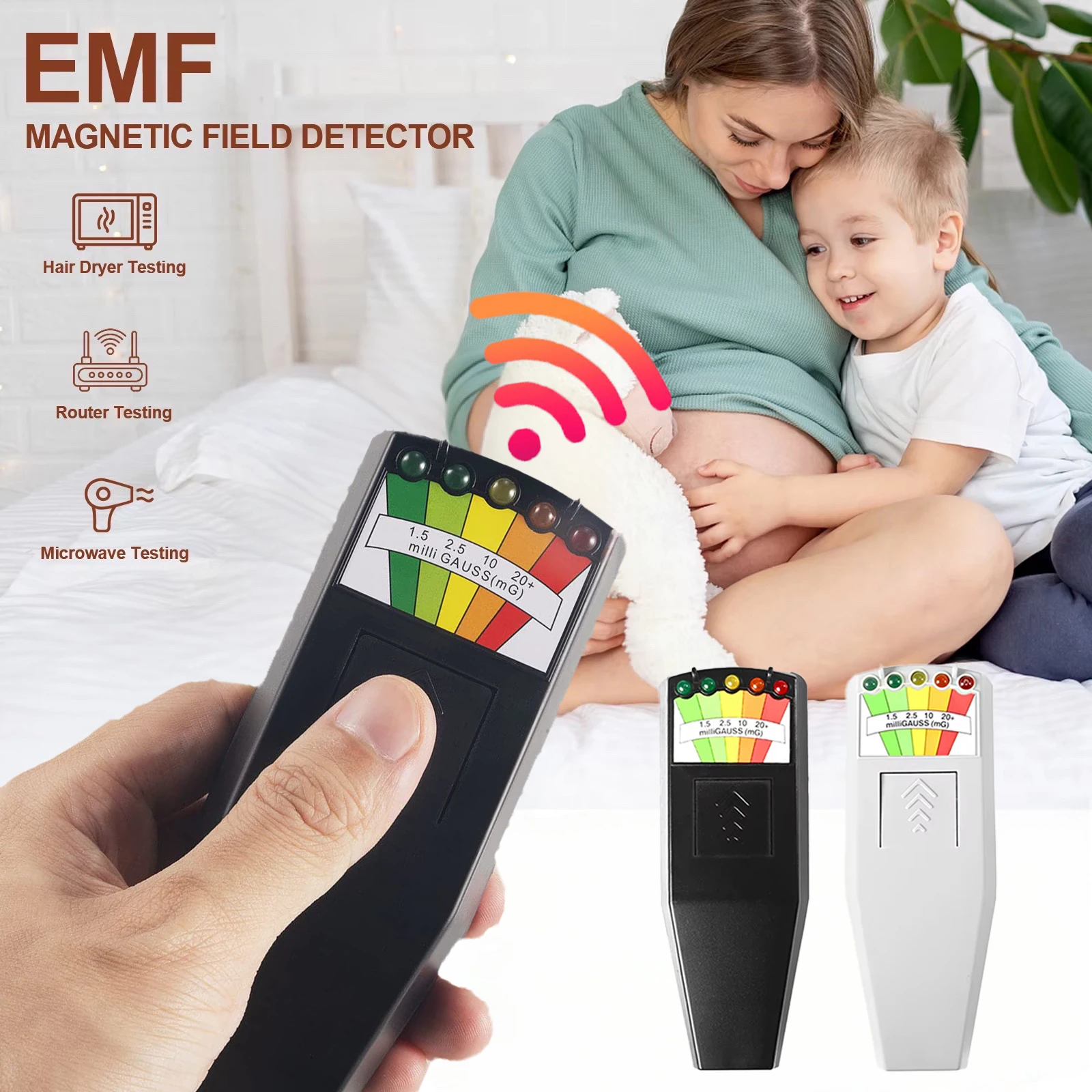 Strahlungstester für elektromagnetische Felder, EMF-Leser, elektromagnetischer Detektor, Magnetfeldmessgerät, 5-LED-Anzeige, Gauss-Messgerät K2 Image