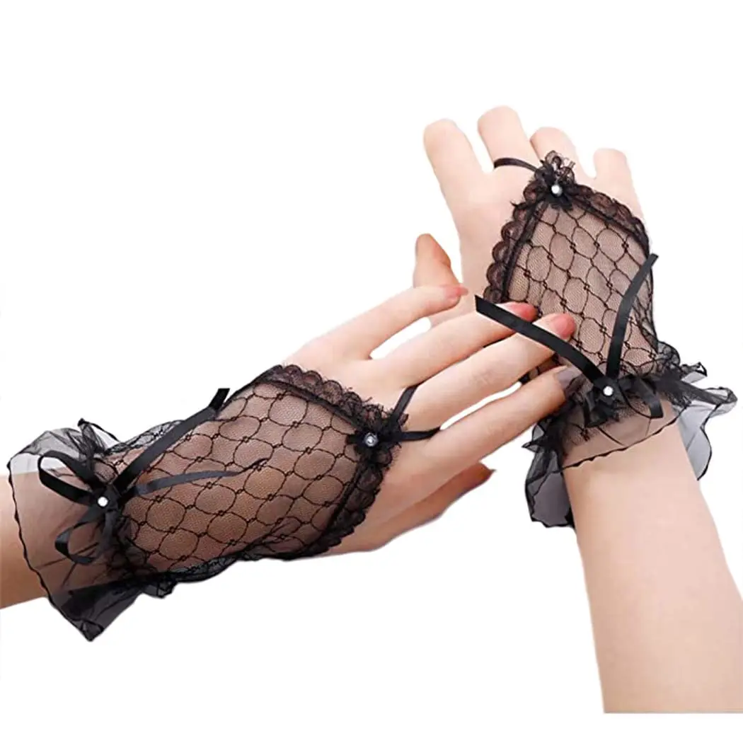 Damen hochzeits handschuhe finger lose Strass spitze für Bräute und Brautjungfern Bogen weiß schwarz rot Image