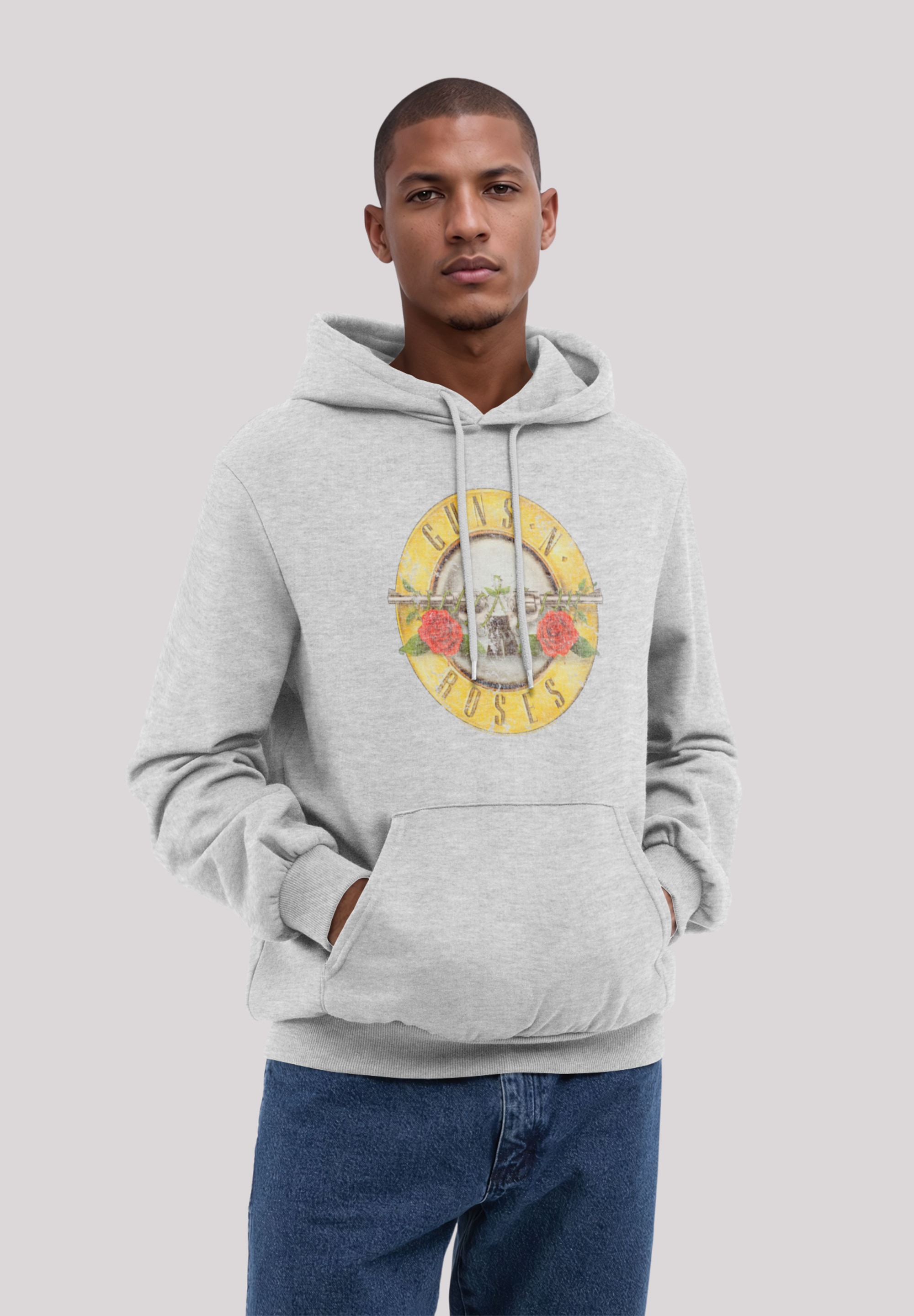 Kapuzenpullover F4NT4STIC "Guns 'n' Roses Vintage Logo Rock Music Band", Herren, Gr. L, grau (grau melange), Obermaterial: 80% Baumwolle, 20% Polyester, relaxed fit, Pullover Kapuzenpullover, Premium Qualität