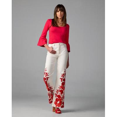 Boston Proper - City Chic Red - Malibu High Rise Print Wide Leg Jean - 4