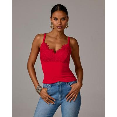 Boston Proper - True Red - Lace Trim Cami Top - Large