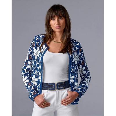 Boston Proper - Navy/White Blue - Crochet Cardigan - Large