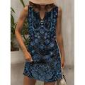 Per donna Mini Abito Vestito Estivo Abito a trapezio Abito Estivo Abito a spalle scoperte Casual Ferie Spiaggia Vestibilità regolare Grafico Tribale Senza Maniche Scollo a V Blu Viola Arancione