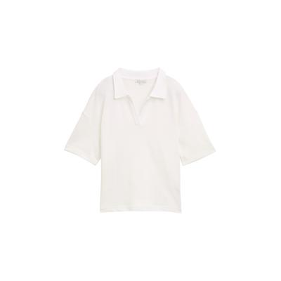 TOM TAILOR Damen T-Shirt mit Polokragen, weiß, Uni, Gr. L Image