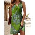 Per donna Mini Abito Vestito Estivo Abito a trapezio Abito Estivo Abito a spalle scoperte Casual Ferie Spiaggia Vestibilità regolare Grafico Tribale Senza Maniche Scollo a V Rosso Blu Viola Verde