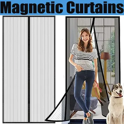 Summer Magnetic Screen Door Mesh Curtain Mosquito Net Bug Hands Free Partition Mute Striped Door