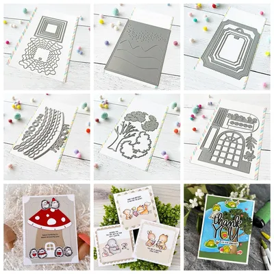 2024 New Metal Cutting Dies Layered Labels Sqaure Tree Hillside Border Mixed Diecut for DIY