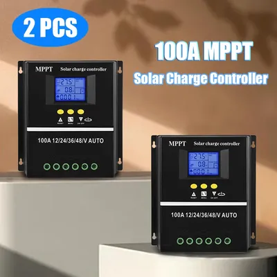2pcs High Efficiency MPPT100A Solar Charge Controller with LED Display, Dual USB Ports, Suitable for 12V/24V/36V/48V System