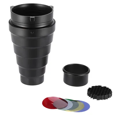 Metal Conical Snoot with Honeycomb Grid 5pcs Color Filter Kit for Bowens Mount Studio Strobe