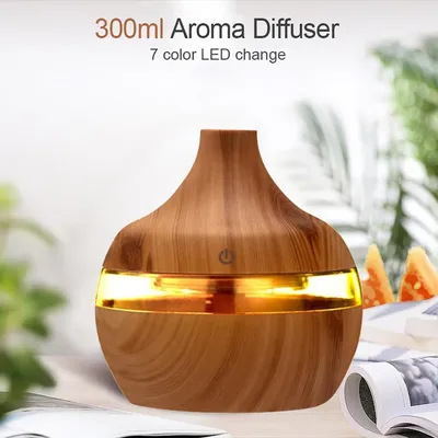 300ML Air Humidifier Essential Oil Aroma Diffuser Home Ultrasonic Wood Grain humidificador USB Mist
