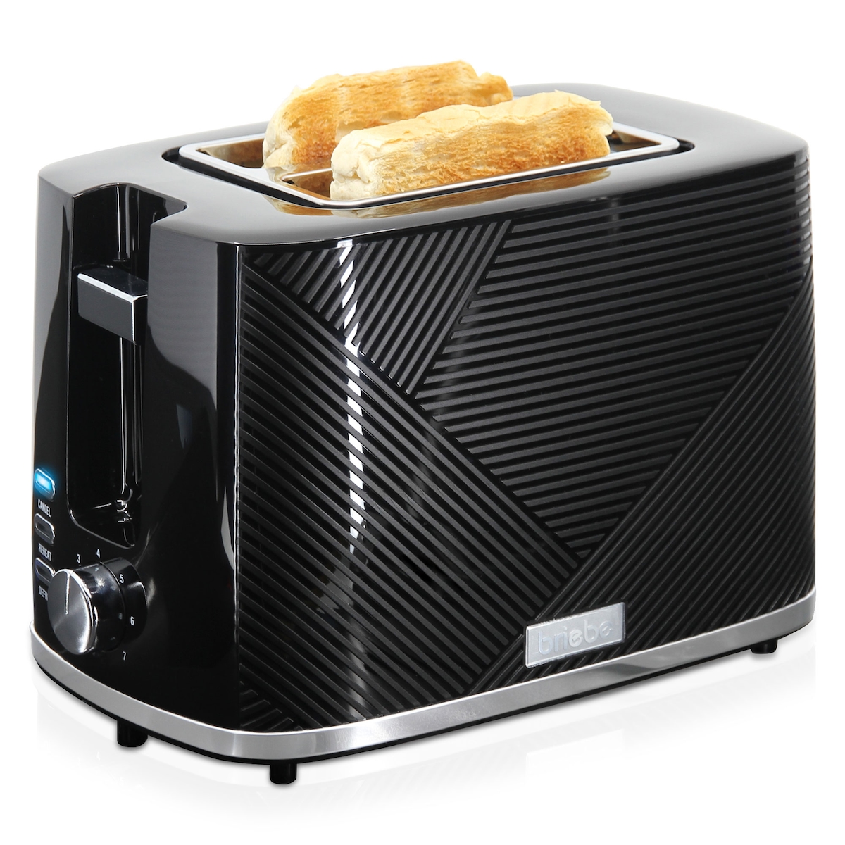 Briebe Elegance Toaster 2 Scheiben Breite Schlitze mit Brötchenaufsatz, 7 Toast Stufen, TA1169BLK, Schwarz Image