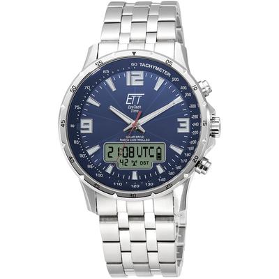 Funkchronograph ETT "Professional", silber (silberfarben, blau), Armbanduhren, Herren, Armbanduhr, Herrenuhr, Stoppfunktion, Datum, Solar, Edelstahlarmband Image