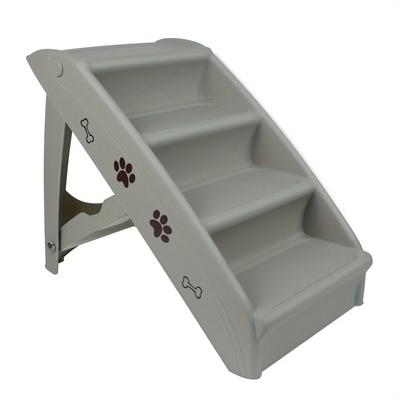 TEMU Uisebrt 4-step Foldable Pet Stairs For , Non-slip Felt Mat, Portable Plastic Pet Ramp, Supports Up To 75 Kg, With Uncharged Pvc Material For Bed, Sofa & Car Image