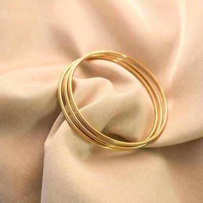 TEMU 3pcs/5pcs Basic Steel Plain Hoop Bracelet Set - Stylish, Stackable Women's Bracelets Image