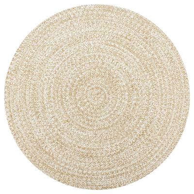 "TEMU Handcrafted Jute Rug In White & Natural - 47" Diameter, , No Power Needed" Image