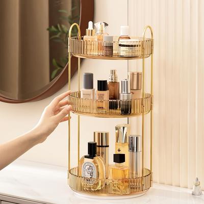 TEMU 360° Rotating Clear Makeup Carousel Organizer - Adjustable 3-layer Storage Rack For Lipstick/perfume/brushes (pet+) Image