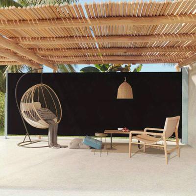 TEMU 1pc Retractable Side Screen, 200x600 Cm, Black Fabric Outdoor Privacy Fence For Patio, Garden, , Balcony, And Indoor Image