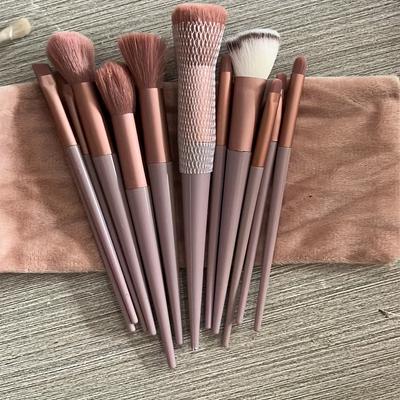 TEMU Luxurious 13pcs Makeup Brush Set With Soft Synthetic Bristles - Includes Travel Pouch, Fragrance-free For Types Image