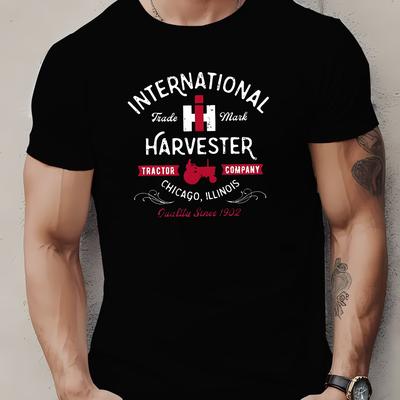 TEMU 1pc International Company Chicago Vintage-inspired Mens T-shirt, Casual Crew Neck Short Sleeve Tee, Polyester Knit Fabric, Regular Fit For Daily And Leisure Activities Image