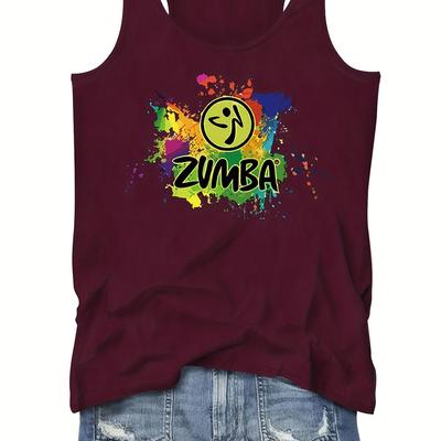 TEMU Women's Zumba Aerobic Dance Graffiti Print Tank Top - Vibrant , Casual & Comfortable Sleeveless Shirt For Spring/summer, Vacation, Leisure, And Fitness Image