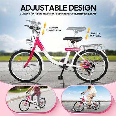 TEMU Cncest 20-inch 6-speed Ballet Bike With Lights, Pink Aluminum Alloy Frame, Rubber Tires, And Modern Cycling Aesthetic - Ideal For Urban Cycling Enthusiasts Image