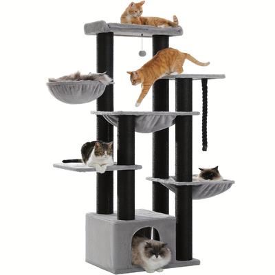 TEMU Large Cat Tree - 170cm Tall Cat Tower For Indoor Cats Adult With 13 Thick Black Scratching Posts (10.9cm), Multi-level Cat Condo, Super Large Perch & Hammocks For Maine Coon 9kg Image