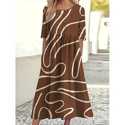 Femmes Robe Midi Robe bohème Élégant Fête Coupe régulière Motif cachemire damassé bohème Manche Courte Col ras du cou Noir Marron Été