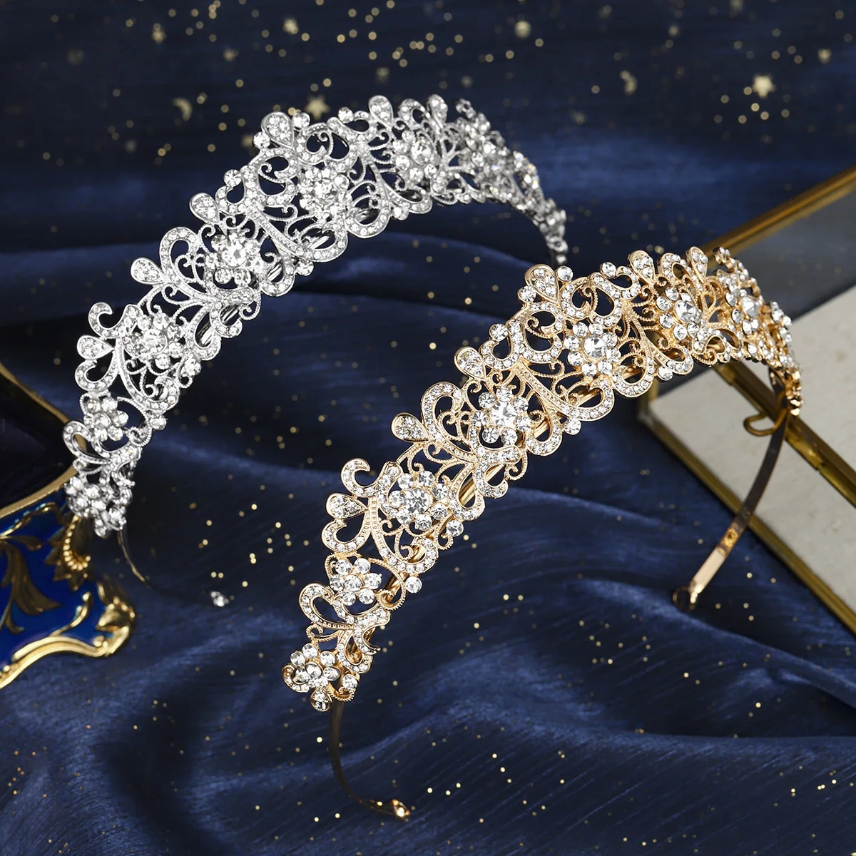 Luxus Vintage Braut Krone Barock Runde Kuchen Krone Strass Haarbänder Brautkleider Kopfschmuck Haarschmuck Image