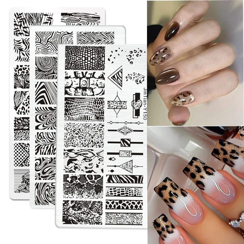 Leopard Geometrische Nagel Platte Marmor Blühende Französisch Linie Tier Haut Bild Nagel Stempel Vorlage UV Gel Polnischen Druck Platte Werkzeug Image