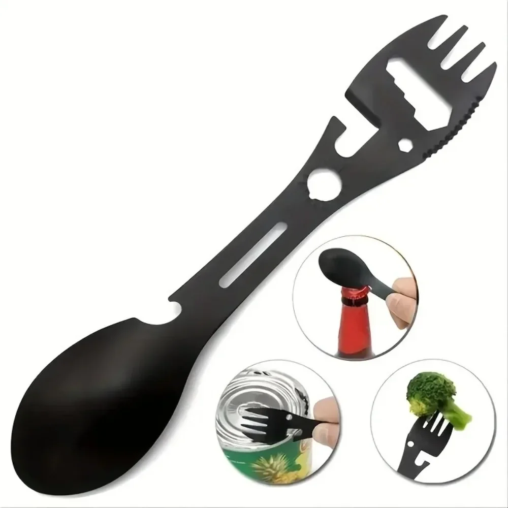 Multifunktionsgeschirr Löffel Camping Werkzeug Dosenöffner Besteck Tragbare Flasche Besteck Multitool Utensil Gabel Spork Edelstahl Image