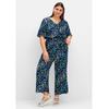 Jumpsuit SHEEGO "Große Größen", Damen, Gr. 50, Normalgrößen, blau (tiefblau bedruckt), Obermaterial: 100% Viskose, gemustert, feminin, figurumspielend lang, V-Ausschnitt, Kurzarm, Overalls, in Wickeloptik, mit Cut-out-Ärmeln