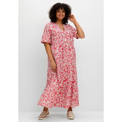 Maxikleid SHEEGO "Große Größen", Damen, Gr. 52, Normalgrößen, hummer gemustert, Obermaterial: 100% Viskose (LENZING ECOVERO), gemustert, feminin, figurumspielend lang, V-Ausschnitt, Kurzarm, Kleider, mit grafischem Alloverprint Image