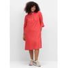 Blusenkleid SHEEGO "Große Größen", Damen, Gr. 48, Normalgrößen, rot (hummer), Obermaterial: 55% Leinen, 45% Viskose, unifarben, casual, figurumspielend kniebedeckend, ohne Ausschnitt, 3/4-Ärmel, Kleider, aus Leinen-Viskose-Mix
