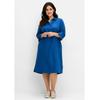 Blusenkleid SHEEGO "Große Größen", Damen, Gr. 48, Normalgrößen, blau (blaubeere), Obermaterial: 55% Leinen, 45% Viskose, unifarben, casual, figurumspielend kniebedeckend, ohne Ausschnitt, 3/4-Ärmel, Kleider, aus Leinen-Viskose-Mix