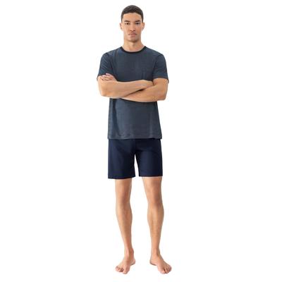 Shorty MEY "SERIE BENNISON", Herren, Gr. 54, blau (yacht blau), Obermaterial: 78% Baumwolle, 22% Polyester, casual, bequem kurz, Rundhals, Kurzarm, Homewear-Sets, Legere Passform, Oberteil geringelt, Komfortbund Image