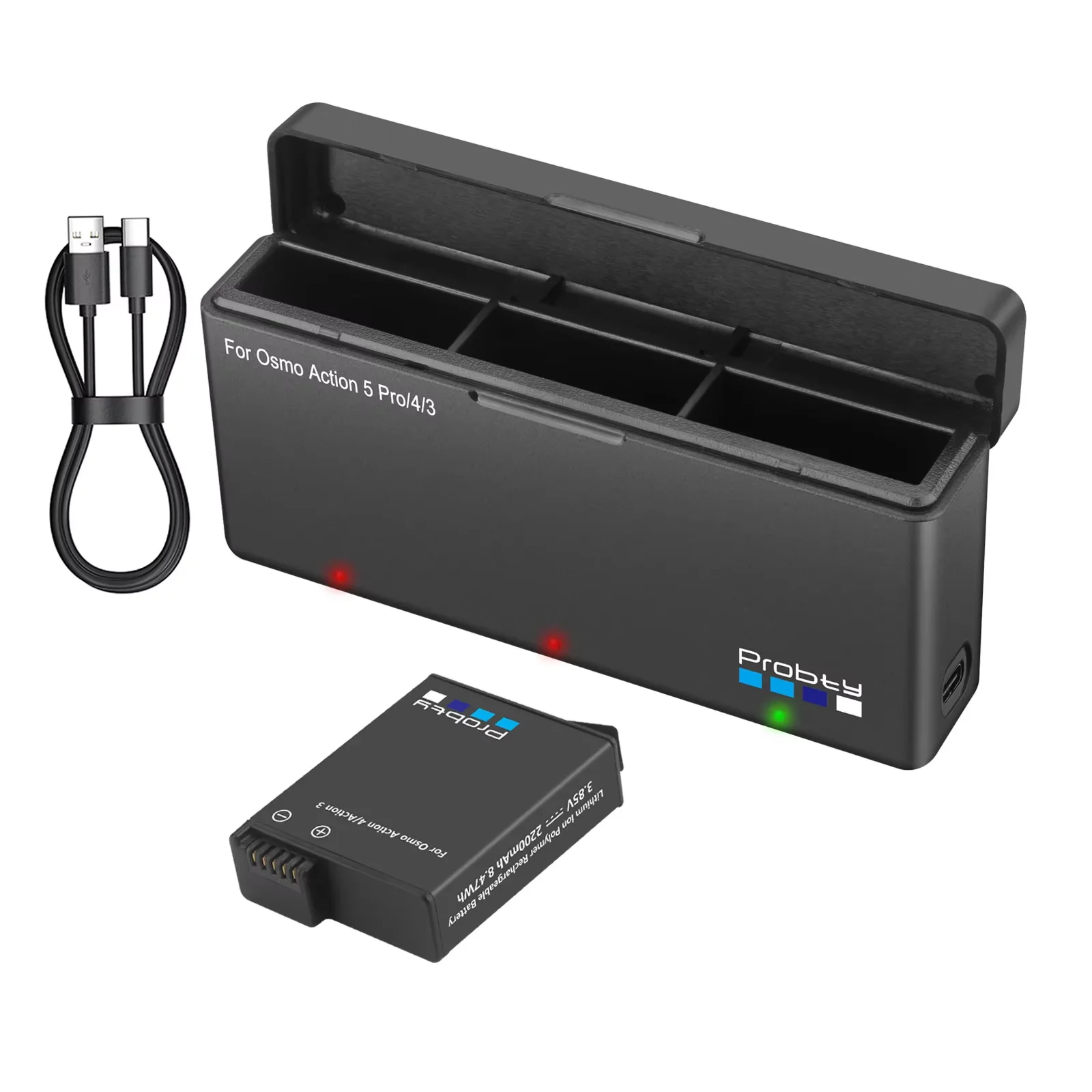 Probty Für DJI Osmo Action 5 Pro Action 4 Kamera Batterie 2200 mAh Batterien Und Ladegerät hub Für DJI Osmo Action 4/3 Zubehör Image
