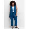 7/8-Hose SHEEGO "Große Größen", Damen, Gr. 50, Normalgrößen, blau (blaubeere), Obermaterial: 55% Leinen, 45% Viskose, unifarben, casual, comfort fit 7/8-Länge, Hosen, aus Leinen-Mix, mit Teilgummibund
