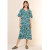 Midikleid CECIL, Damen, Gr. XXL (46), US-Größen, grün (grün lagoon), Stoff, 55% Leinen, 45% Viskose, gemustert, casual, comfort fit wadenlang, V-Ausschnitt, Kurzarm Bündchen, Kleider, mit allover Print