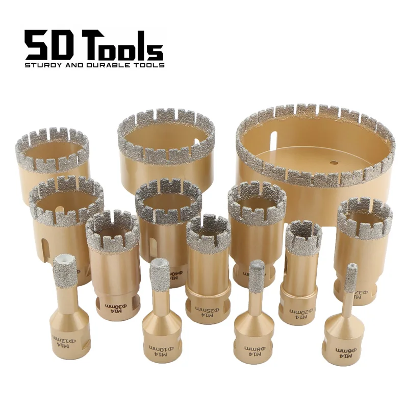 Gelötete Diamantbohrkronen mit M14 Gewinde 6mm bis 120mm Lochsäge für Trockenbohren geeignet für Keramikfliesen Granit Marmor Naturstein professionelles Bohrwerkzeug für Bau und Hausrenovierung Image