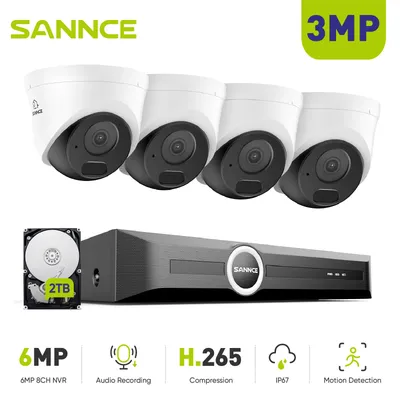 SANNCE 3MP POE Video Security Surveillance System CCTV Kit 8CH NVR Recorder Nachtsicht Smart IR IP Kamera Integrierte Mikrofon Kameras