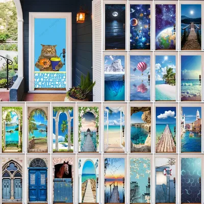 Blaue Katze Landschaft PVC Vinyl wasserdicht selbstklebend Poster Badezimmer Wand Renovierung dekorative Aufkleber Bögen Strand Tür Aufkleber Image