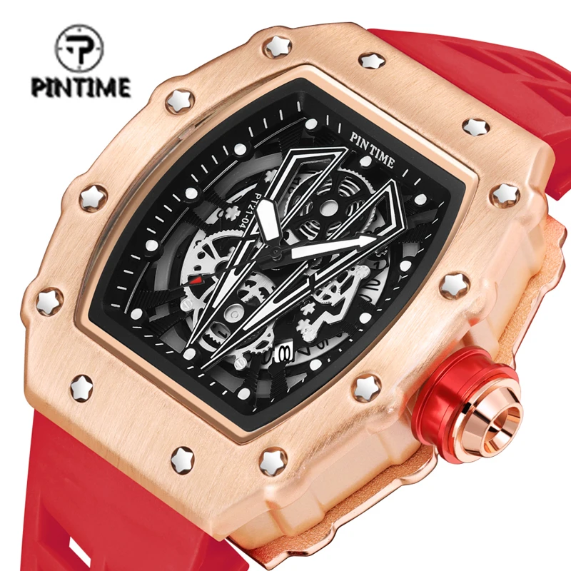 Pintime Top brandneue Mode Quarzuhr Hip Hop Datum Silikon armband und Legierung Gehäuse Armbanduhr beliebte Artikel sechs Farben