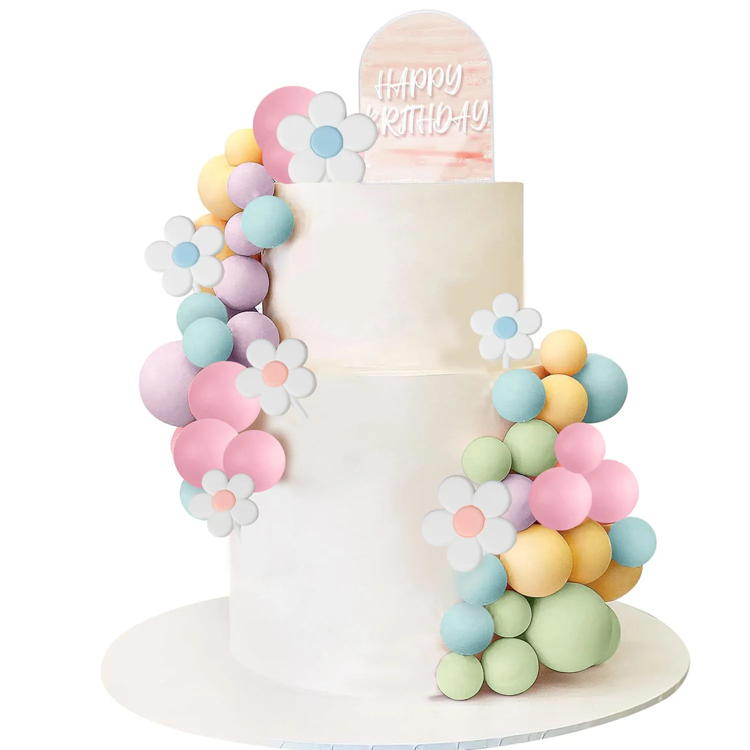 Boho Kuchen Topper Kuchen Topper Mini Kugeln Acryl Kuchen Topper Gänseblümchen Blume Kuchen Topper Für Kuchen Dekorieren Hochzeit Party Liefert Image