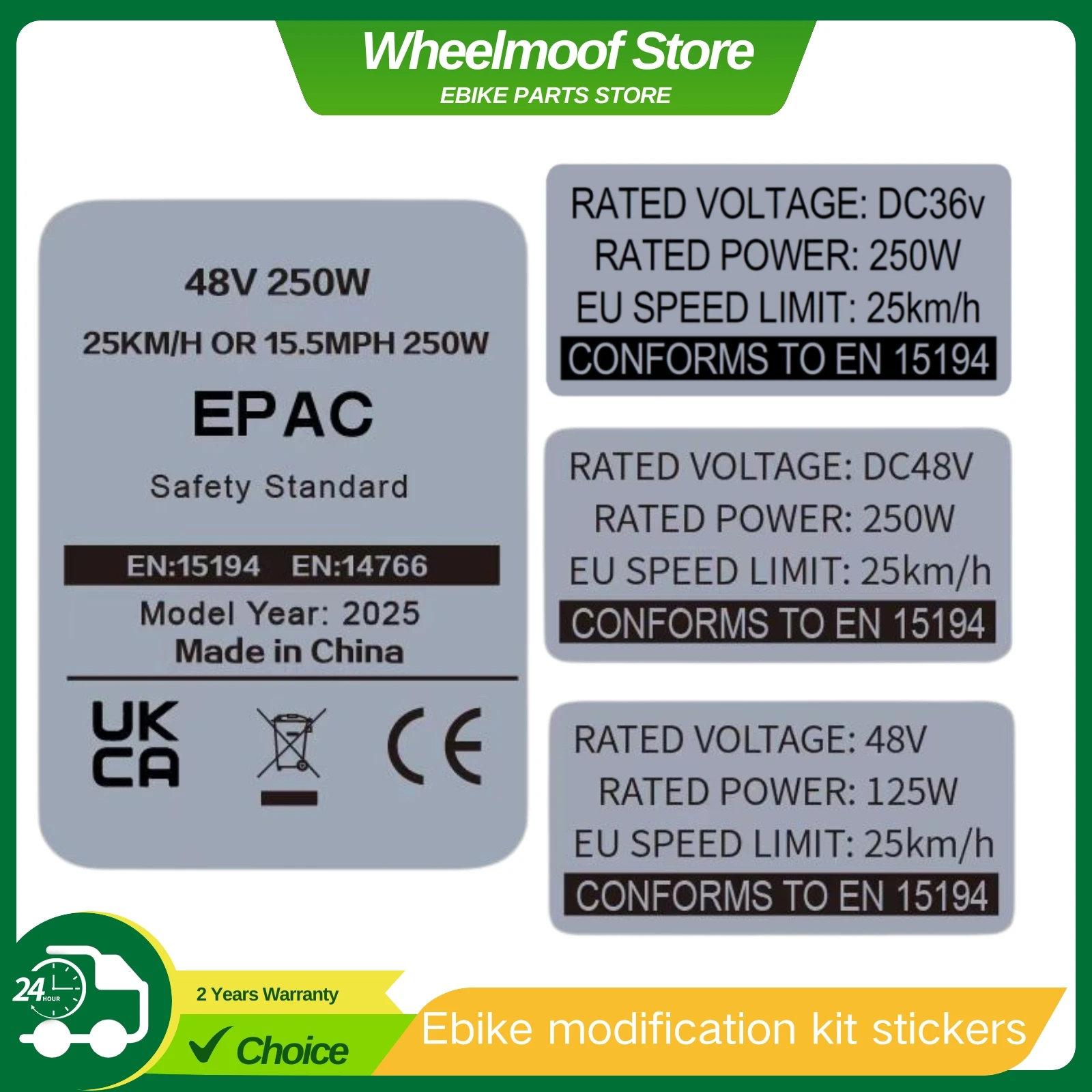 Aufkleber für E-Bike-Modifikationskit, 36 V, 48 V, 250 W, Etikett für Elektrofahrräder, kompatibel mit Bafang Tongsheng und anderen Marken-Umrüstsatz Image