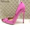 Tikicup Frauen Patent Rosa Spitze Zehen High Heel Schuhe mit Spikes Sexy Damen Nieten Partei Stiletto Pumps Große Größe 43 44 45