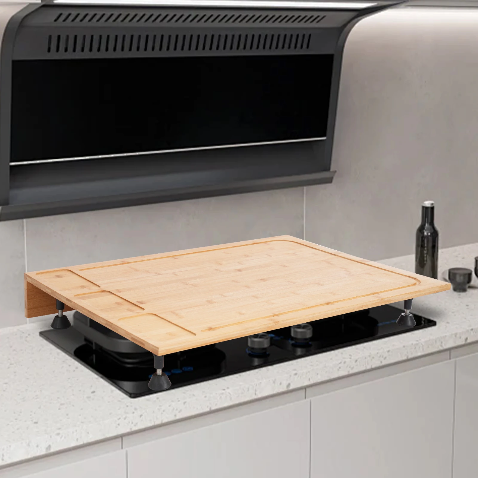 Multifunktionale Herdabdeckung, rutschfestes Schneidebrett, 75 x 54 x 10 cm, hitzebeständig, vielseitig einsetzbar, Bambus-Arbeitsplattenabdeckung für die Küche Image