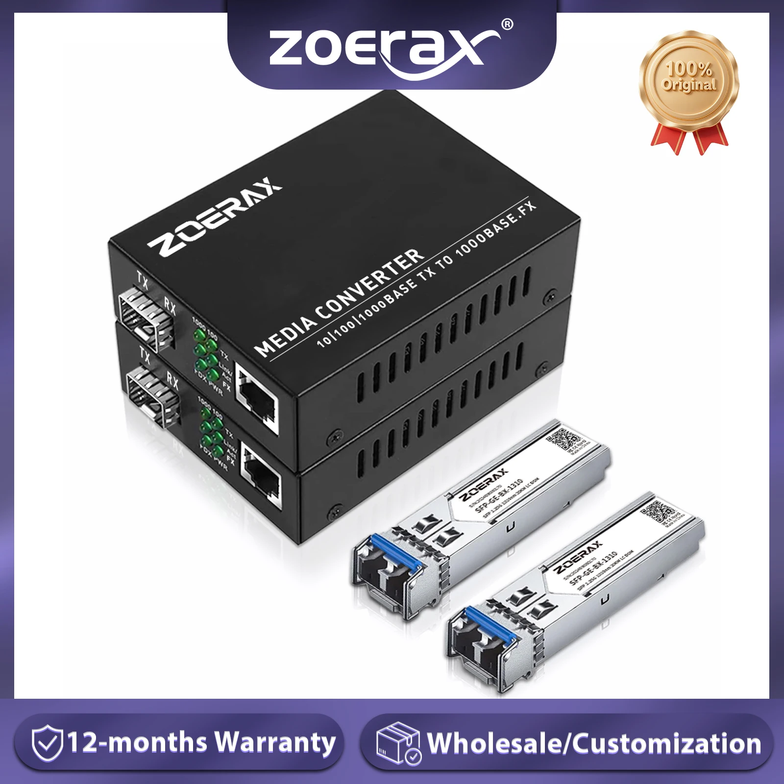 ZoeRax SFP LC SingleMode Fiber zu RJ45 Ethernet Media Converter Gigabit Fiber Optic Transceiver mit 1,25 Gbit/s SFP LC Modul Image