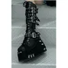 Schwarz Hohl Nieten Coole Mittlere Waden Stiefel Punk Stil Keile High Heel Gürtel Sexy Riemchen Punk Frauen Schuhe 2025, Herbst Para Mujere